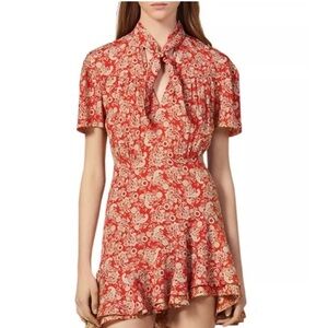 Sandro Paris, Lane Paisley Mini Dress, Red, short sleeve printed